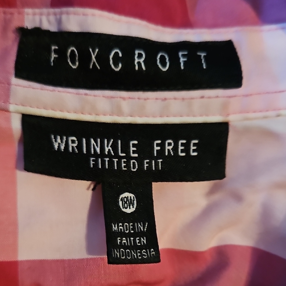 Foxcroft Pink & White Plaid Roll-Tab Button Blouse - Picture 2 of 3